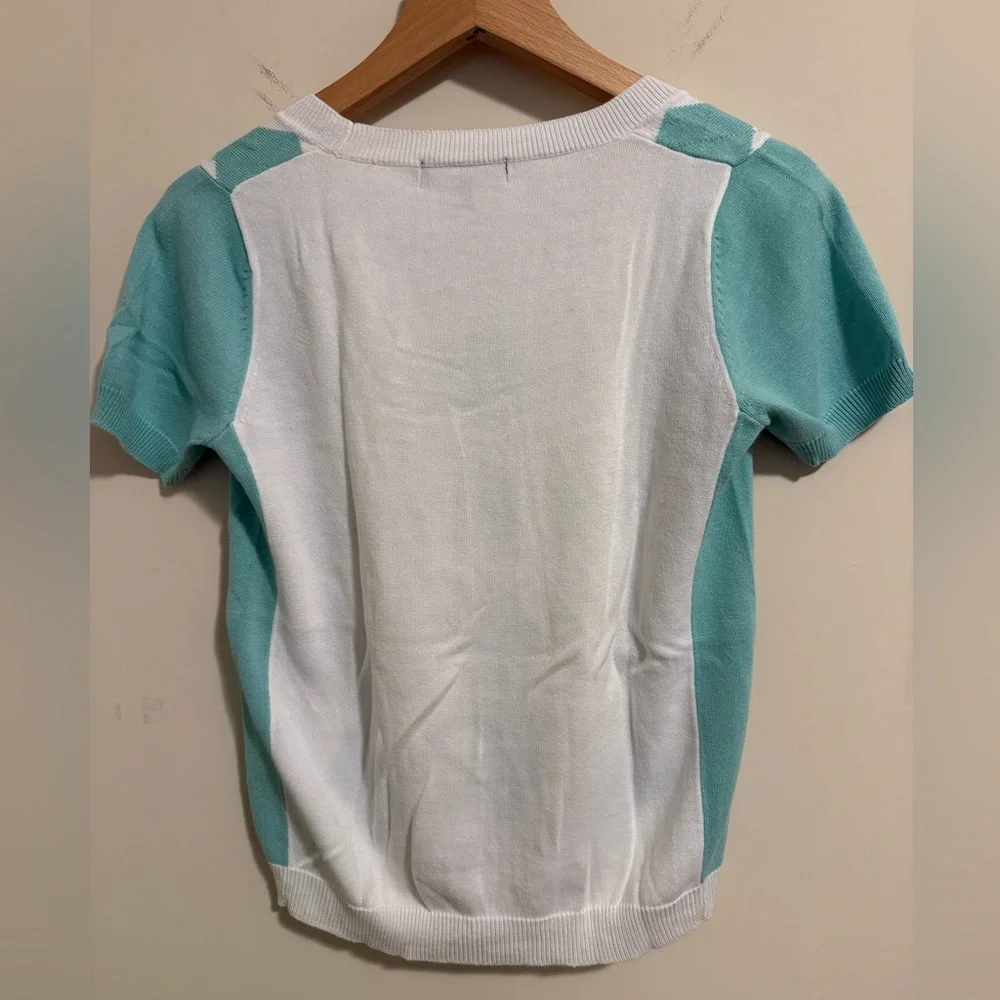 Burberry Pastel Argyle short sleeve Knit Top Size M - Picture 2 of 4